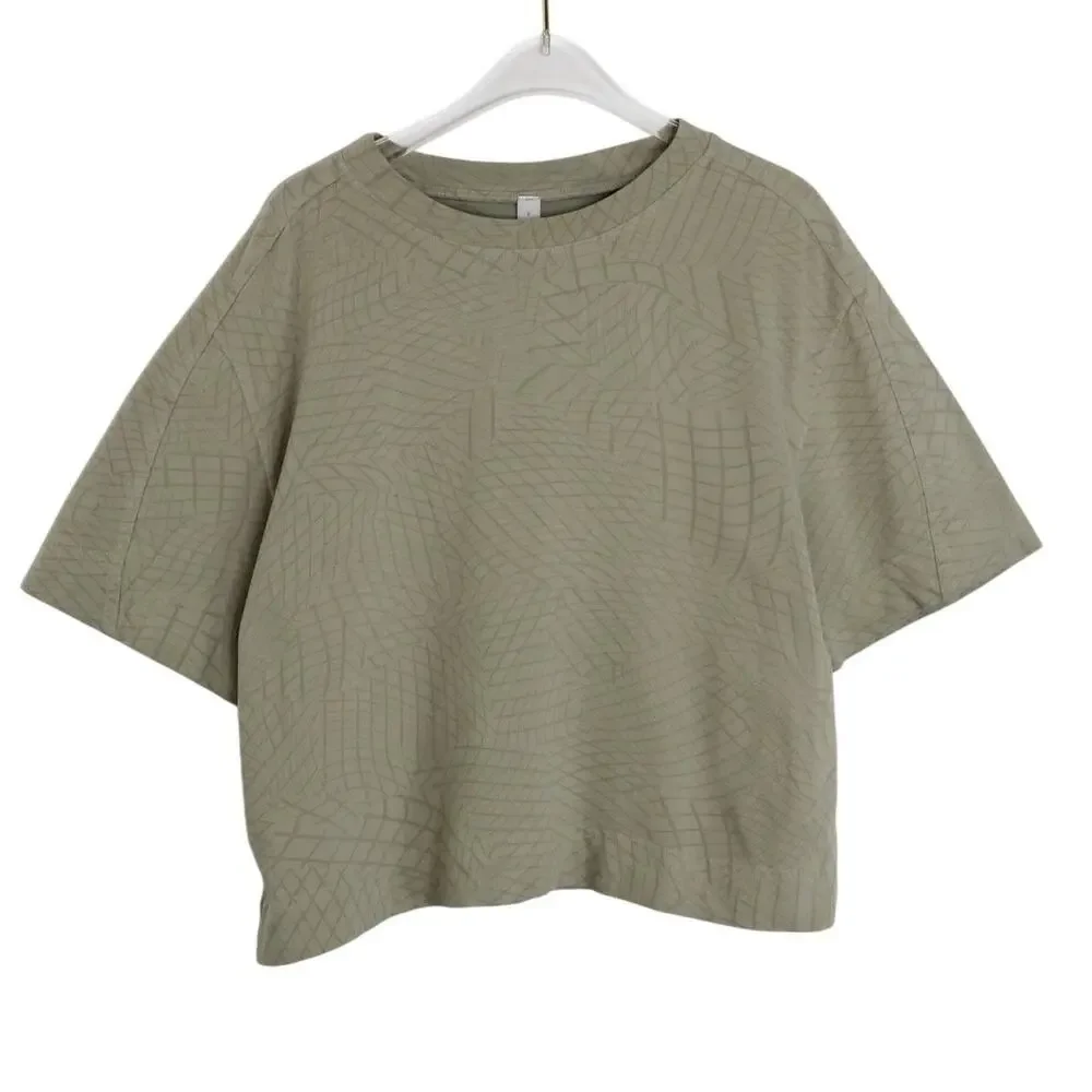 Lululemon Heavyweight Cotton T-Shirt Gradiating Grid Raw Linen Multi Size 8